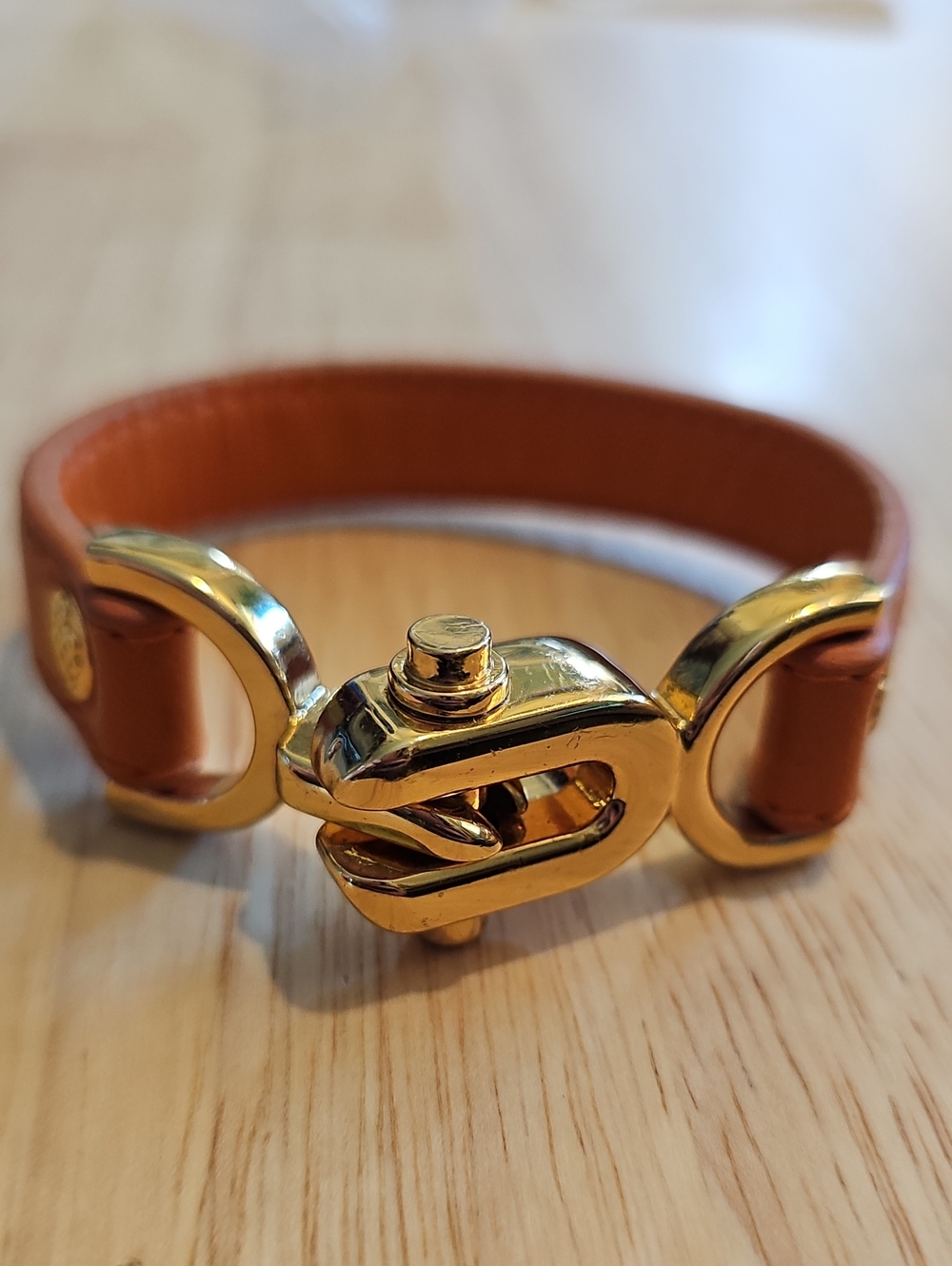 Vintage Bamboopink by JudeFrances Shackle Leather Cuff Bracelet – Orange & Gold